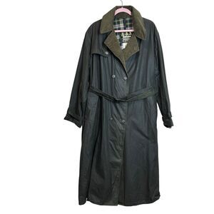Barbour Vintage Double Breast Belted Long Trench Coat C44/112CM Waxed Cotton XL